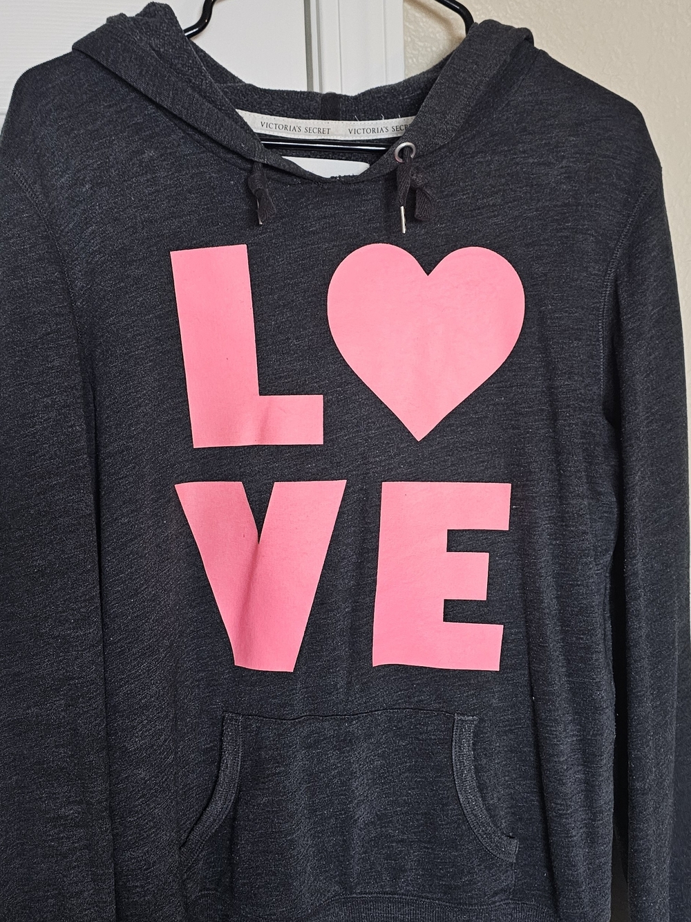 Victoria's Secret Dark Gray Hoodie with Pink LOVE Graphic